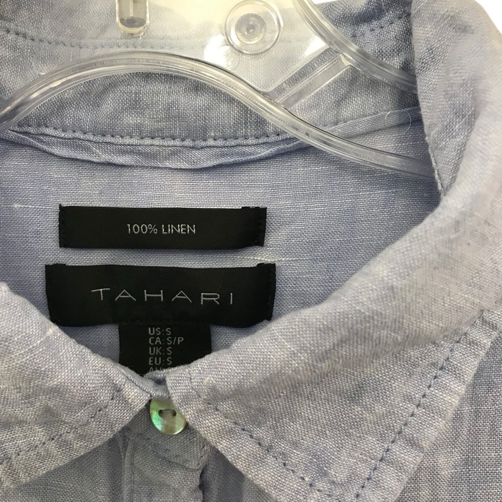 Tahari Size Small 100% Linen Blue Button Up Shirt Tunic Top Lagenlook Long Blou - Picture 3 of 4